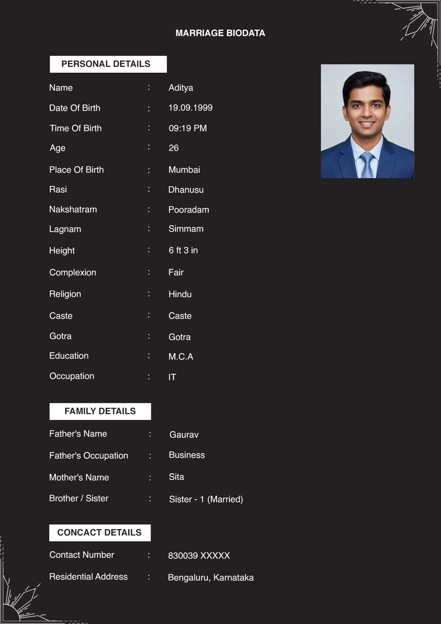 modern minimalist marriage biodata